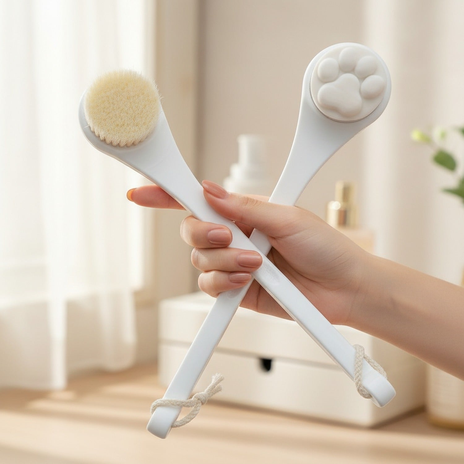 Dual Head Back Brush With Rope Loop