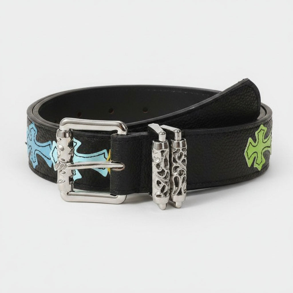Black Leather Cross Charm Belt