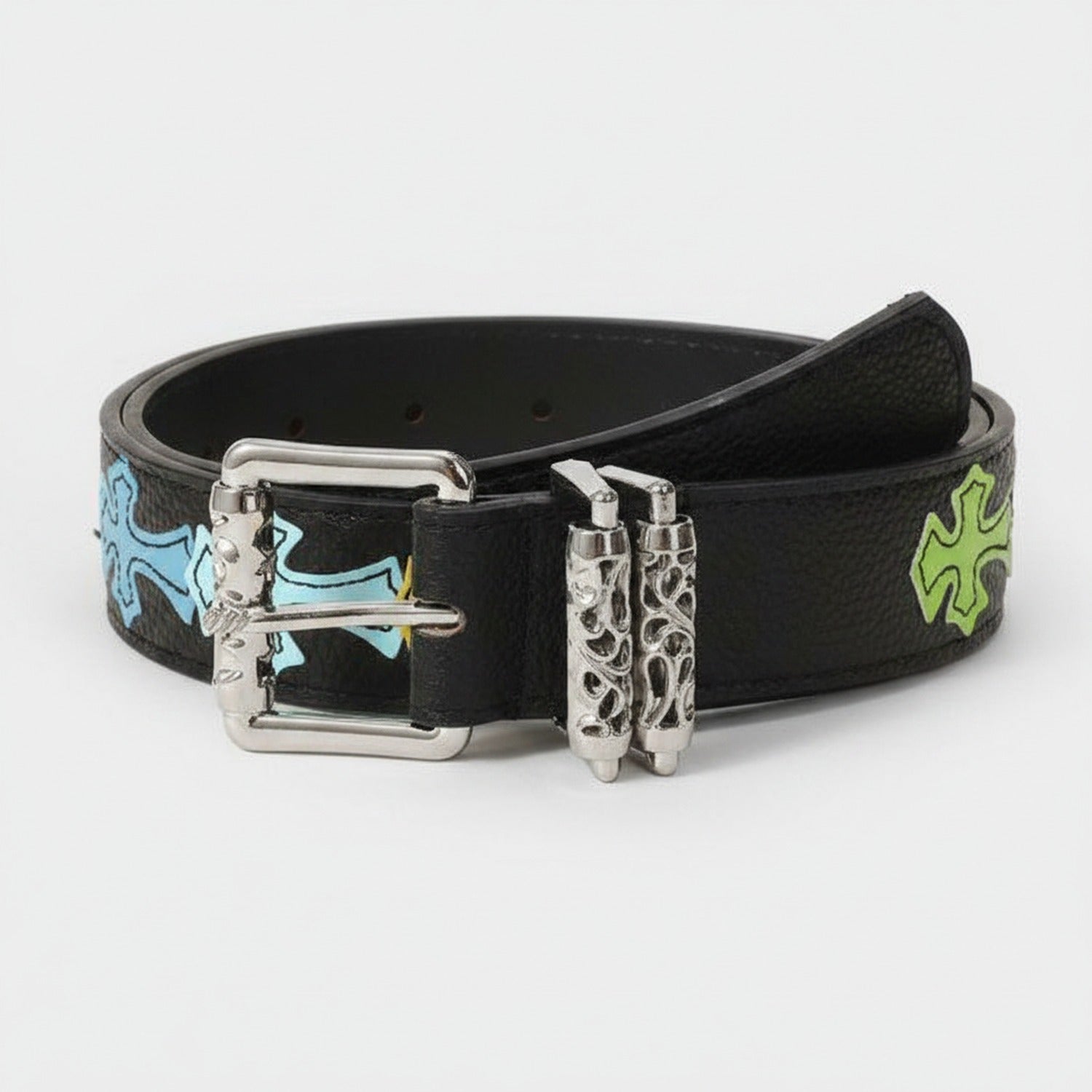 Black Leather Cross Charm Belt