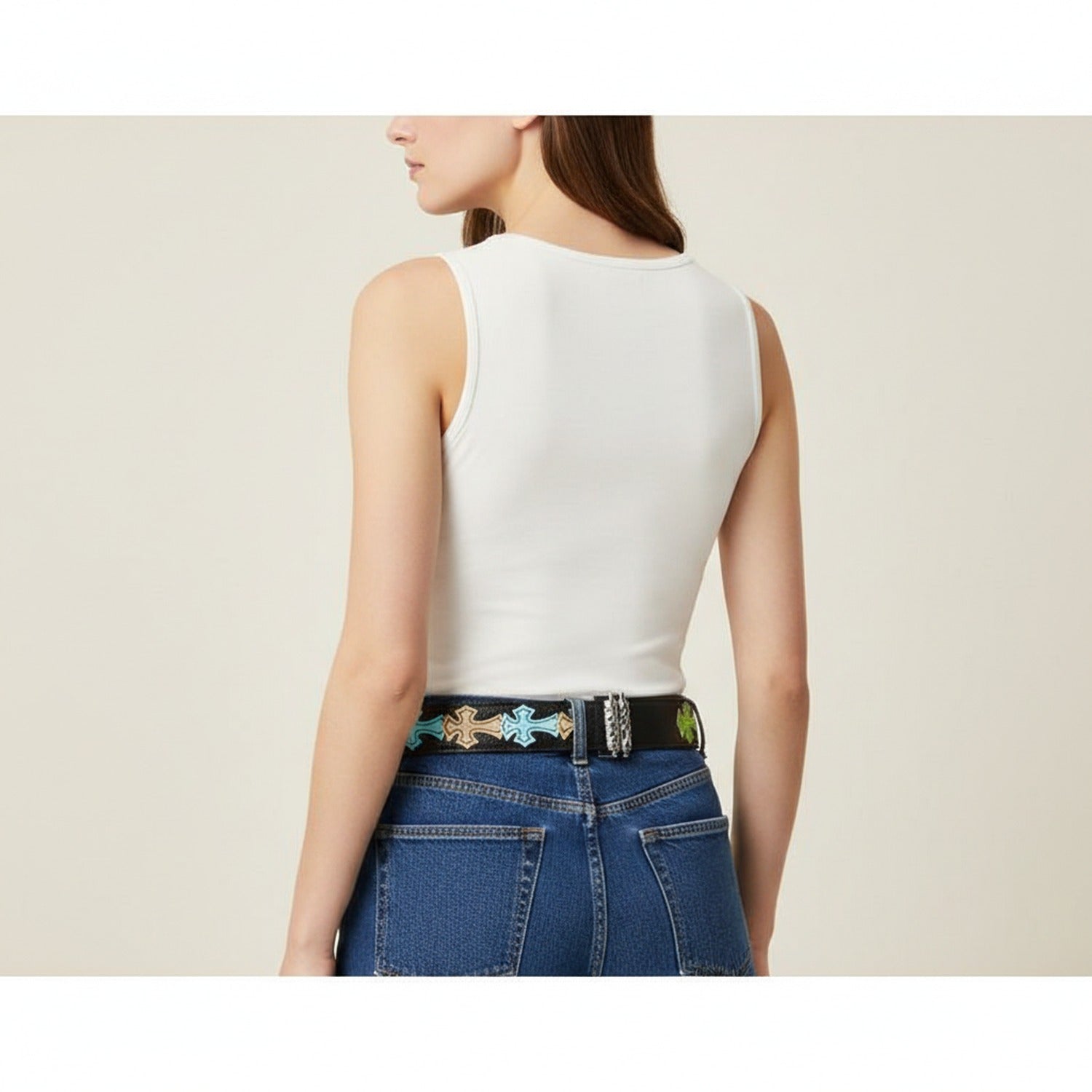 Black Leather Cross Charm Belt