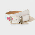 White Leather Belt With Pink Flower Charm