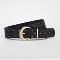 Black Studded Leather Belt With Gold Buckle