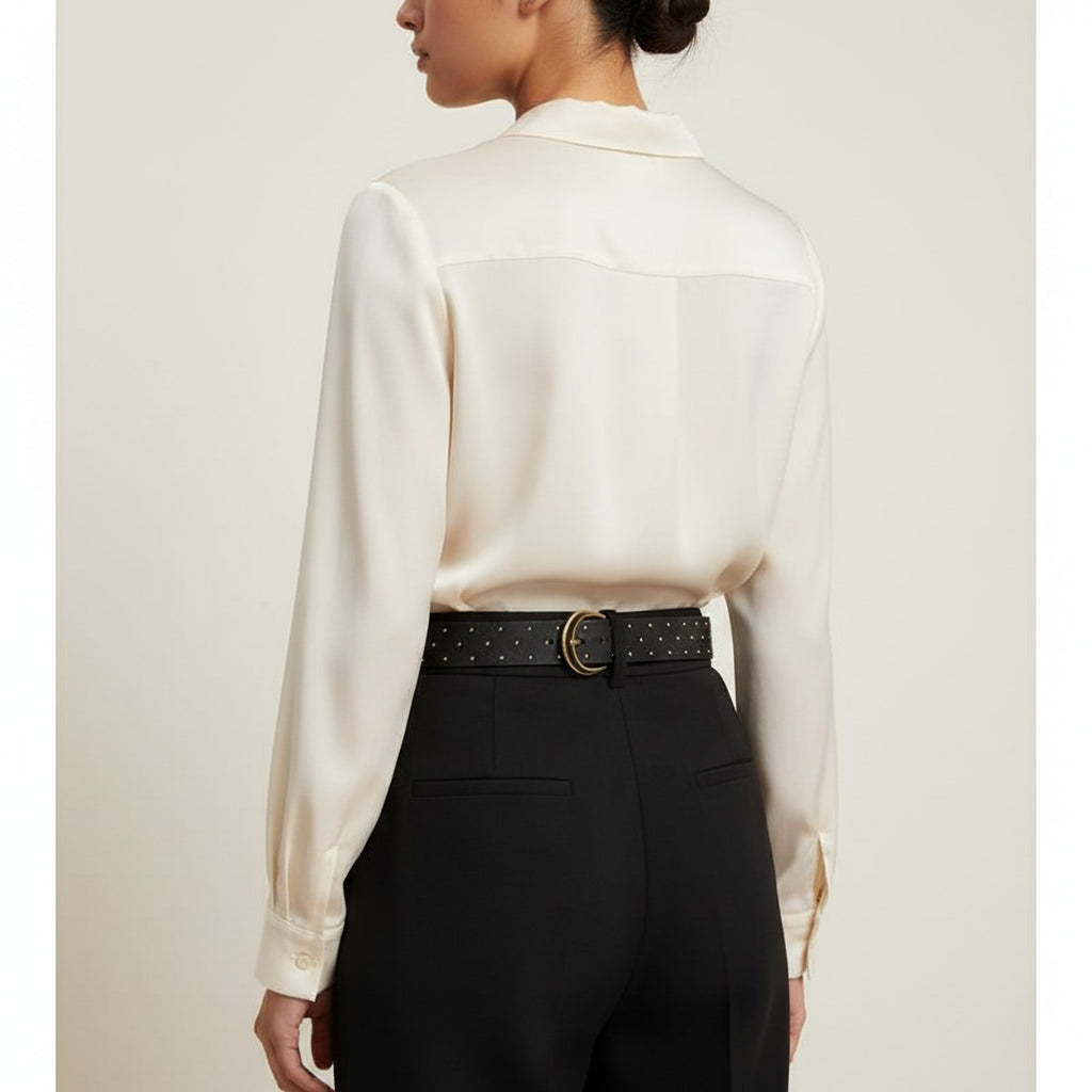 Black Studded Leather Belt With Gold Buckle
