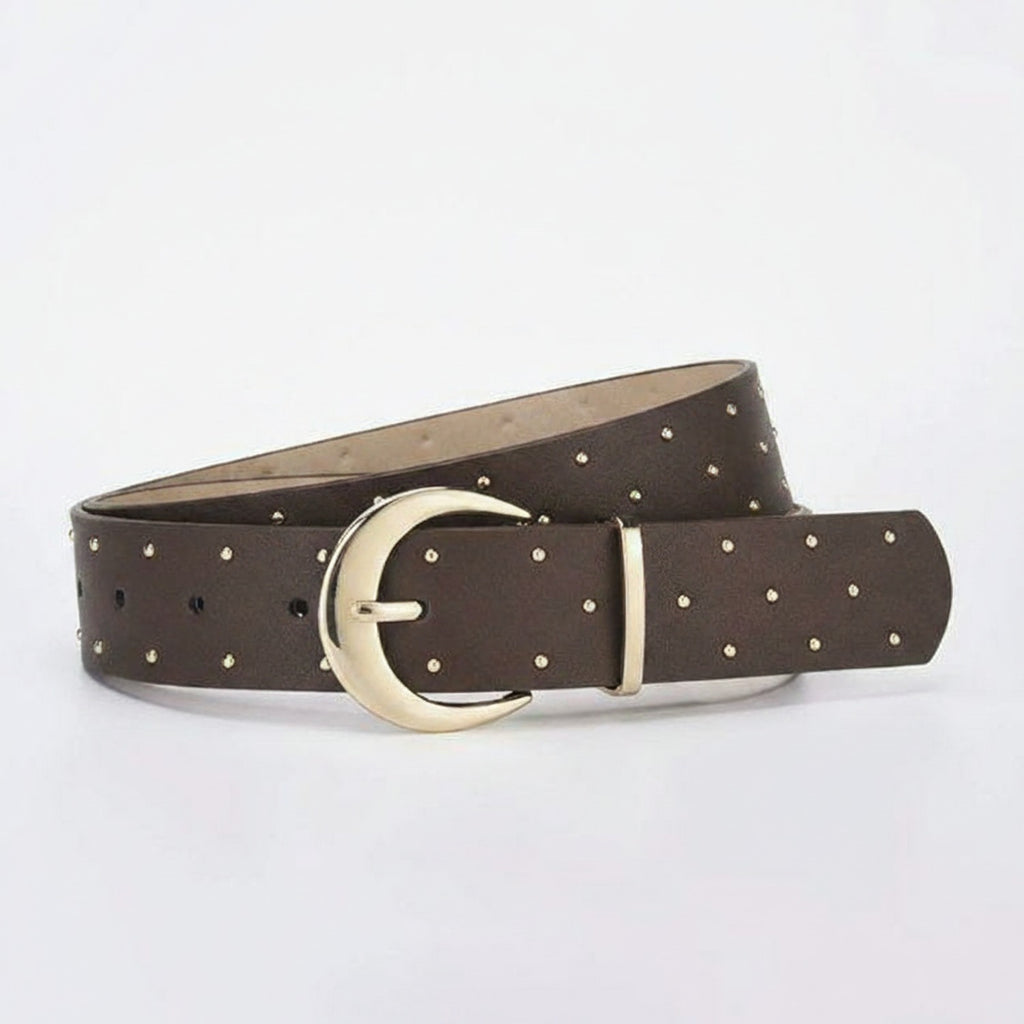 Brown Studded Leather Circle Buckle Belt