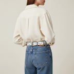 White Leather Star Studded Statement Belt