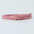 Pink Leather Ring Buckle Skinny Belt