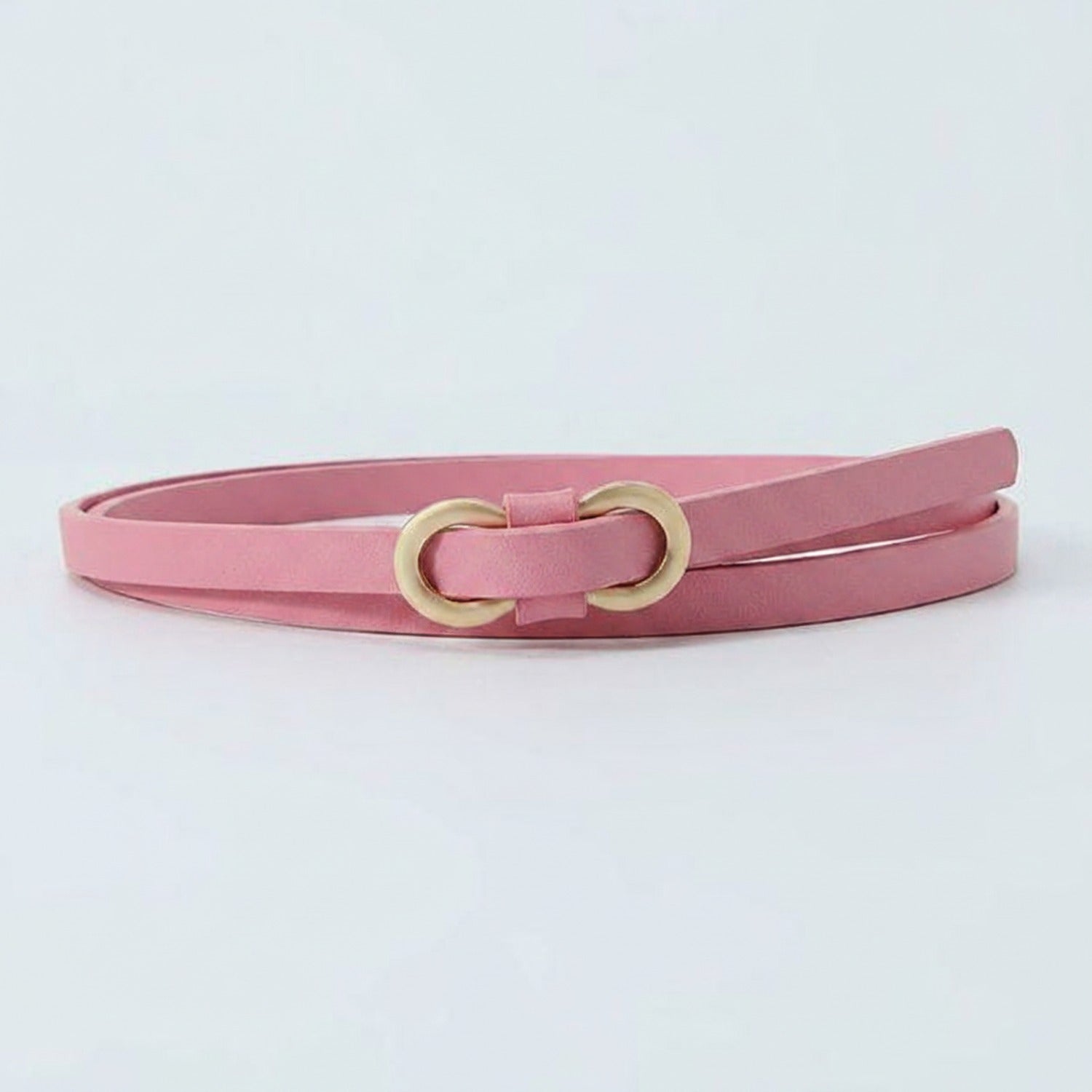 Pink Leather Ring Buckle Skinny Belt