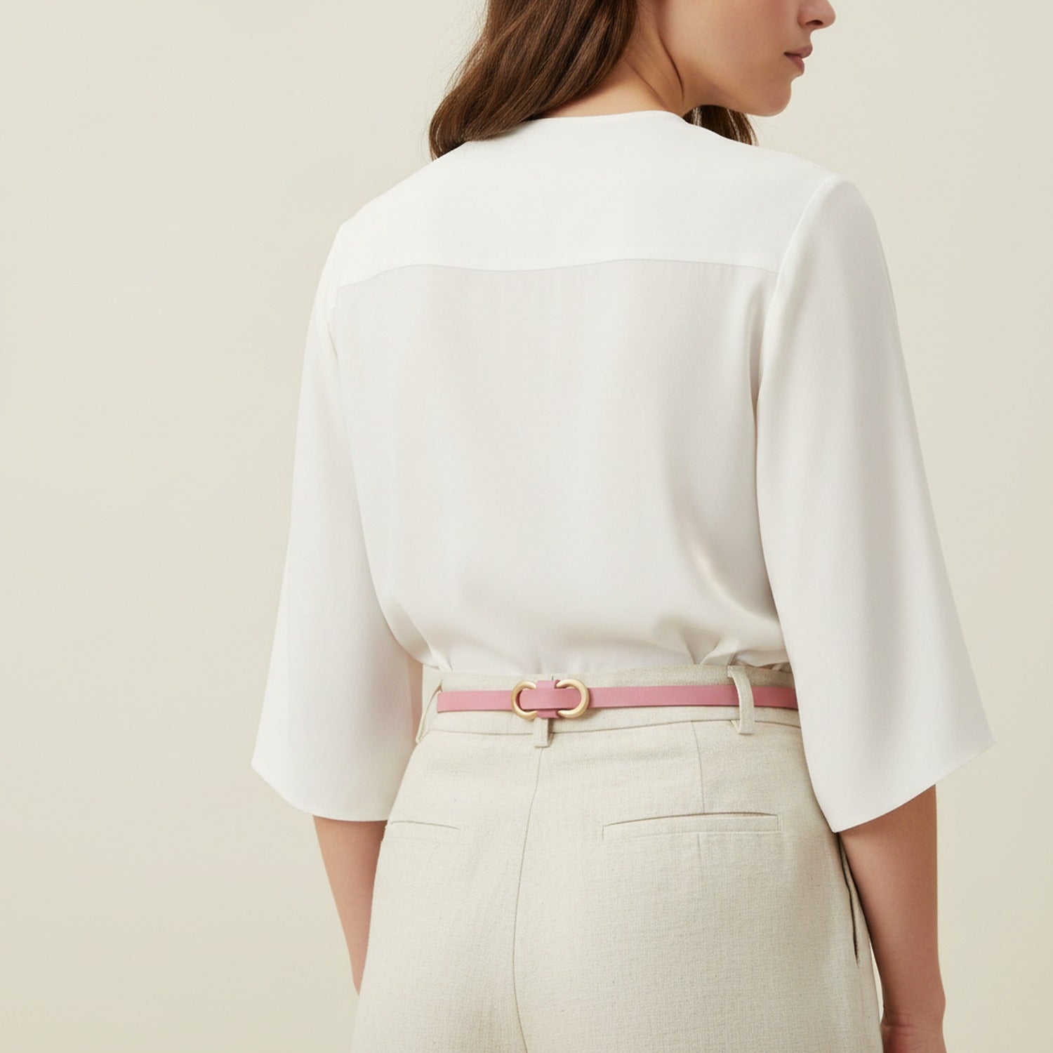 Pink Leather Ring Buckle Skinny Belt
