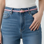 Pink Leather Ring Buckle Skinny Belt – scarves & belts