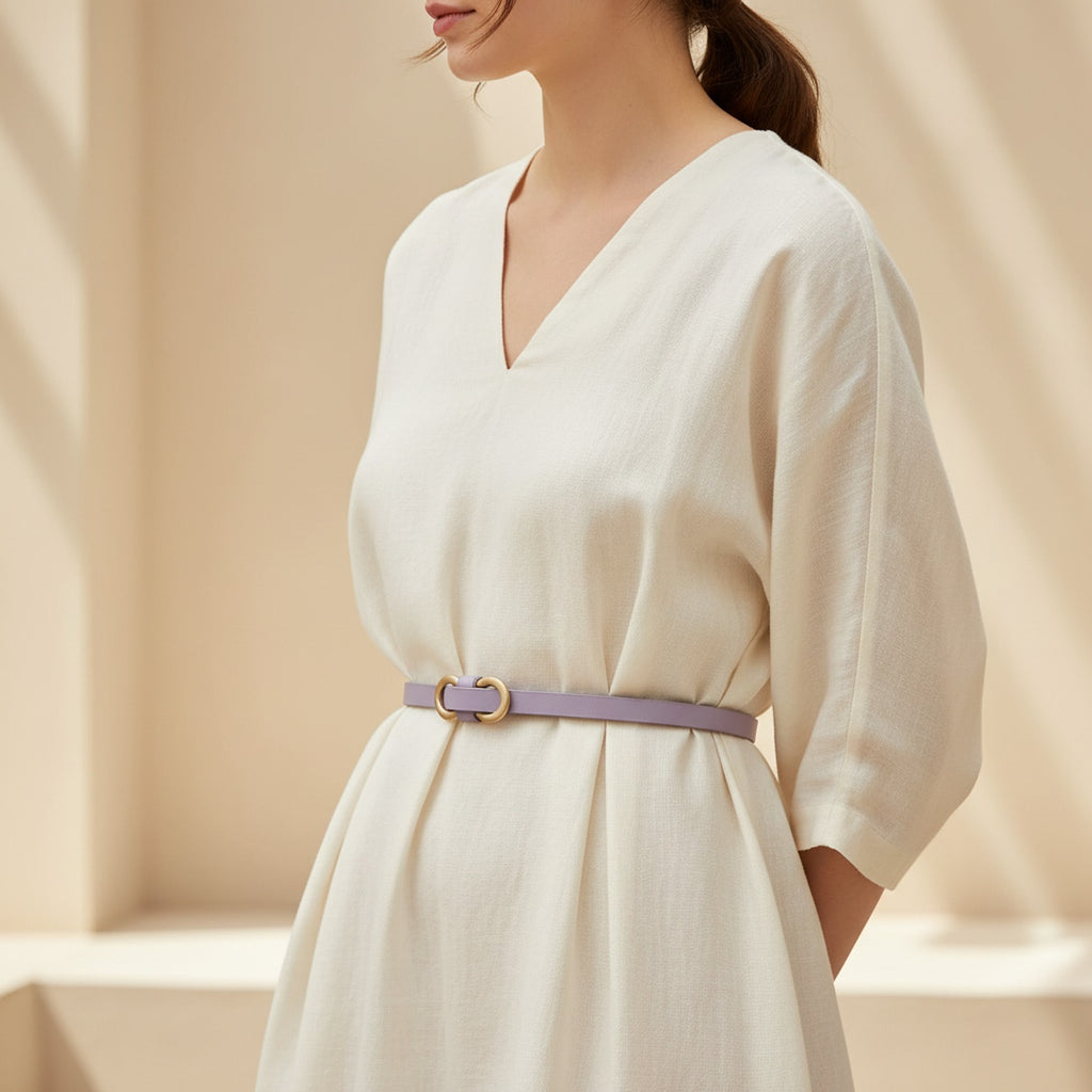 Lavender Leather Belt With Gold Ring Buckle