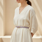 Lavender Leather Belt With Gold Ring Buckle