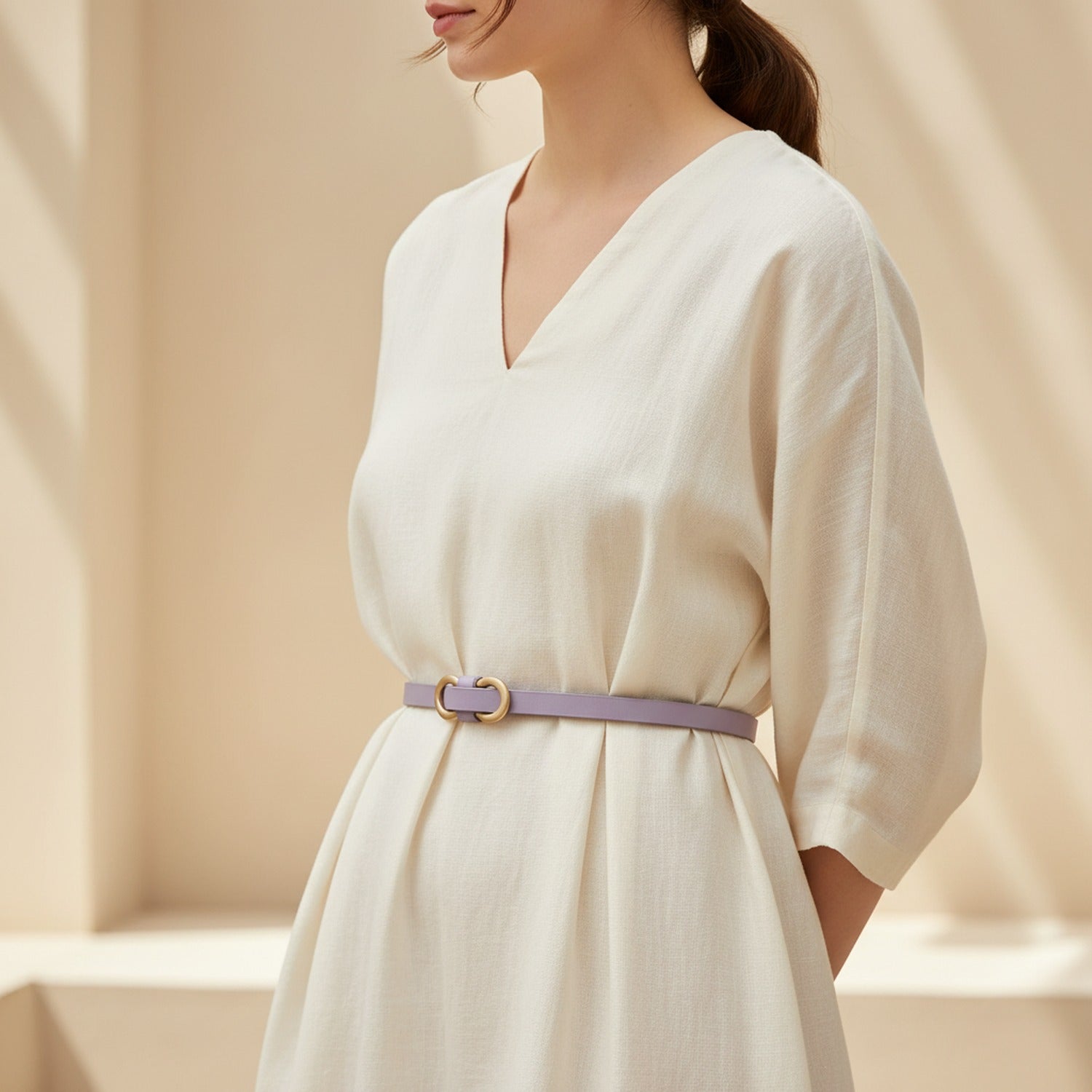 Lavender Leather Belt With Gold Ring Buckle