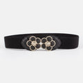 Black Elastic Belt With Flower Circle Buckle