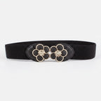 Black Elastic Belt With Flower Circle Buckle