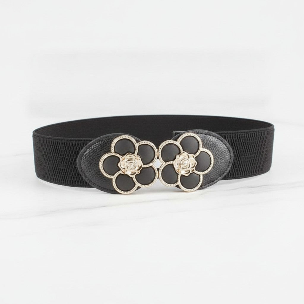 Black Elastic Belt With Flower Circle Buckle – scarves & belts (view 3)