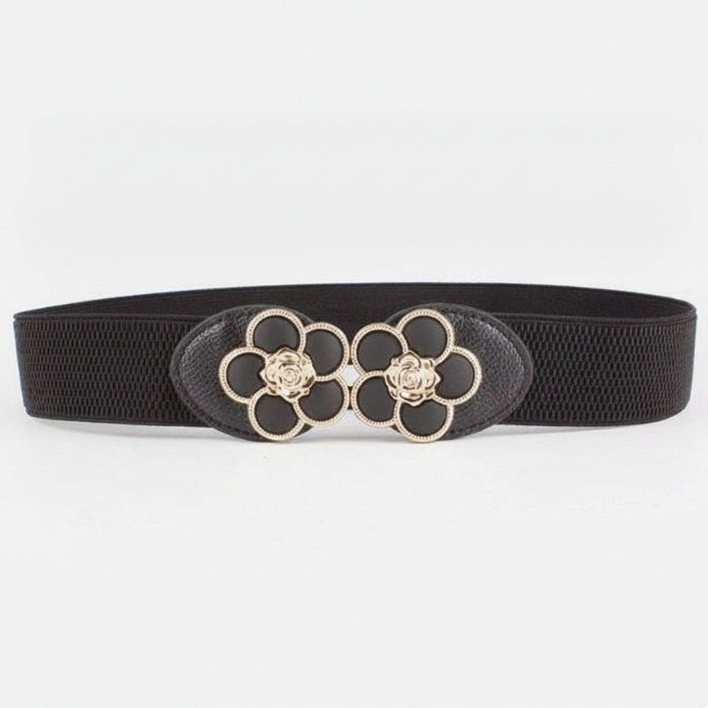 Black Elastic Belt With Flower Circle Buckle – scarves & belts (view 1)