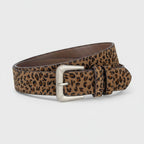 Leopard Print Suede Belt With Silver Buckle