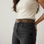 Leopard Print Suede Belt With Silver Buckle