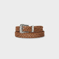 Braided Tan Leather Belt With Silver Hardware