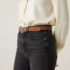 Braided Tan Leather Belt With Silver Hardware