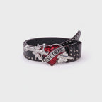 Black Studded Leather Belt With Red Heart Buckle