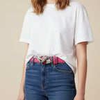 Pink Studded Heart Buckle Belt With Wings