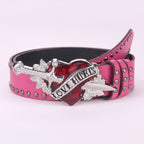 Pink Studded Heart Buckle Belt With Wings – scarves & belts (view 1)