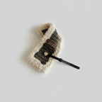 Cream Knit Belt with Black Woven Stripe Detail