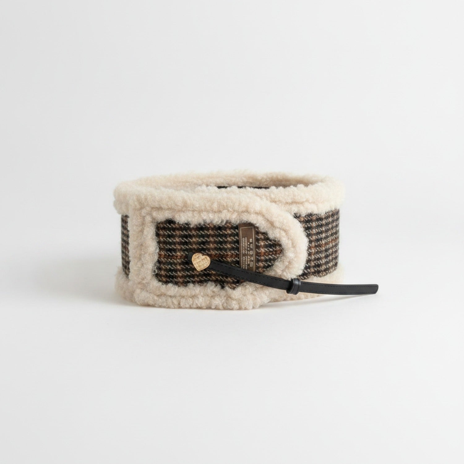 Cream Knit Belt with Black Woven Stripe Detail