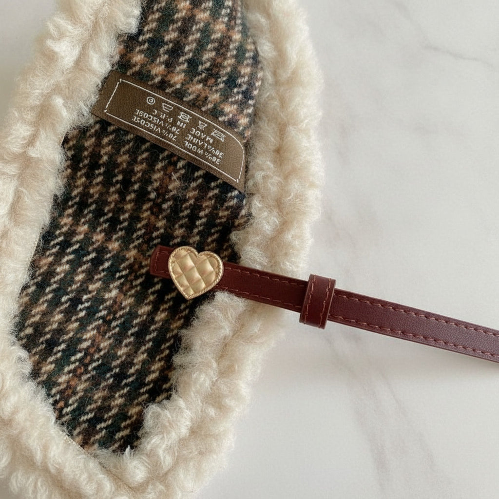 Cream Fuzzy Heart Charm Knit Scarf – scarves & belts (view 2)