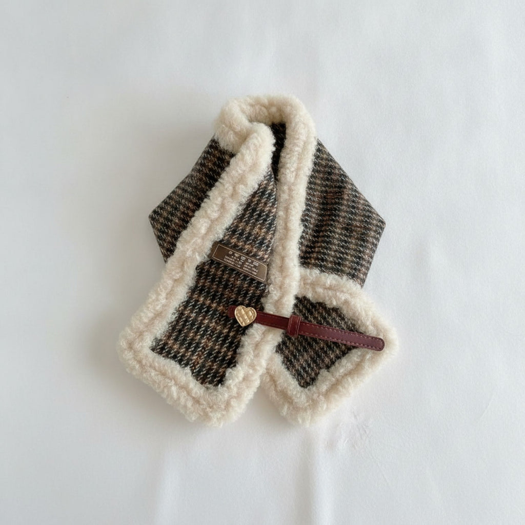 Cream Fuzzy Heart Charm Knit Scarf – scarves & belts (view 1)