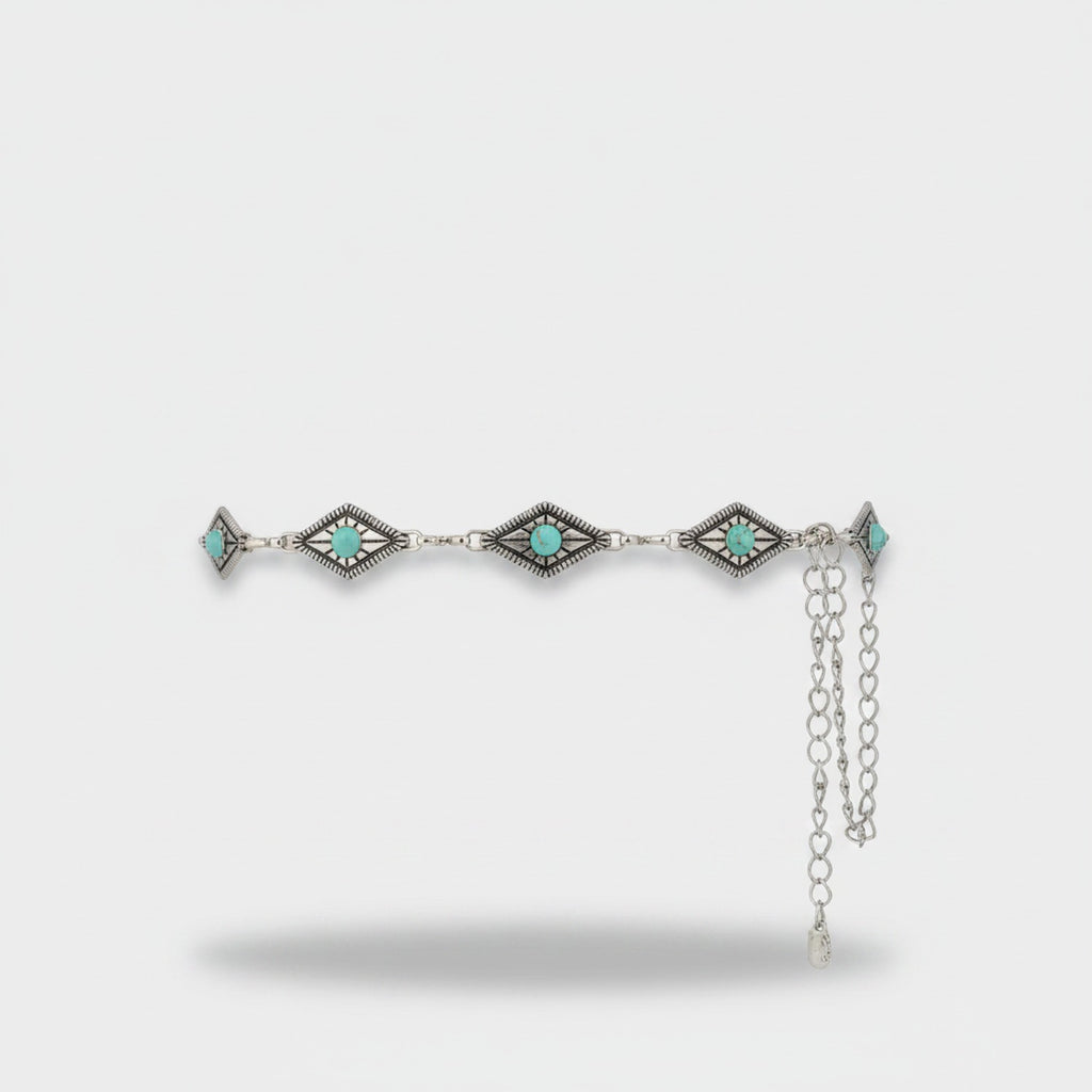 Turquoise Evil Eye Chain Belt Silver