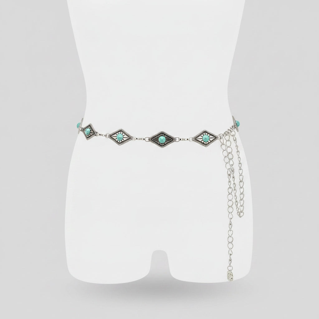 Turquoise Evil Eye Chain Belt Silver – scarves & belts (view 1)