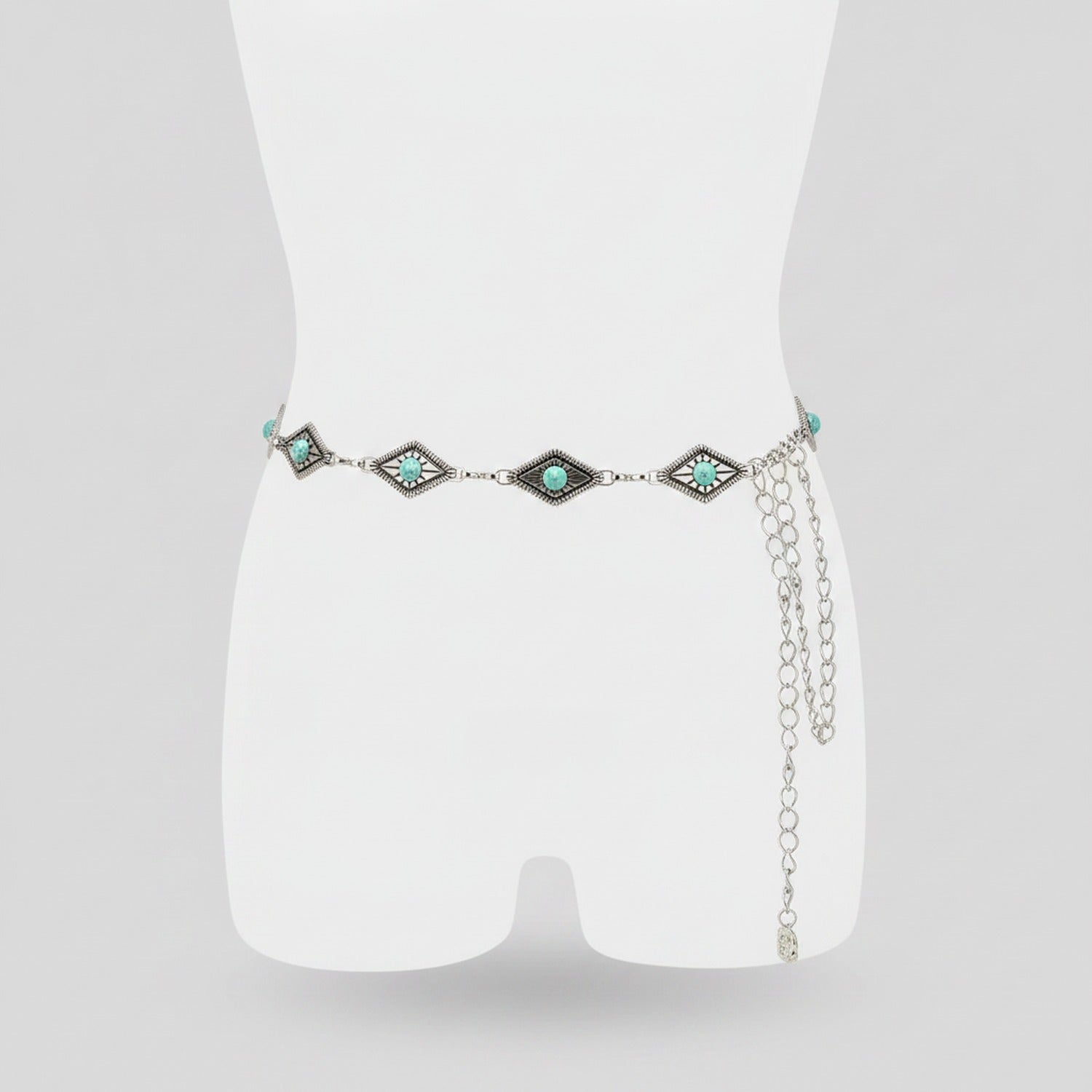Turquoise Evil Eye Chain Belt Silver