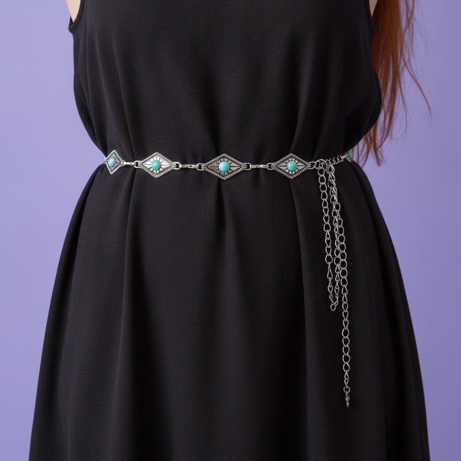 Turquoise Evil Eye Chain Belt Silver