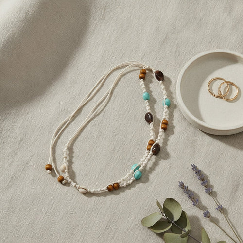 Beaded Waist Belt With Turquoise and Brown Beads