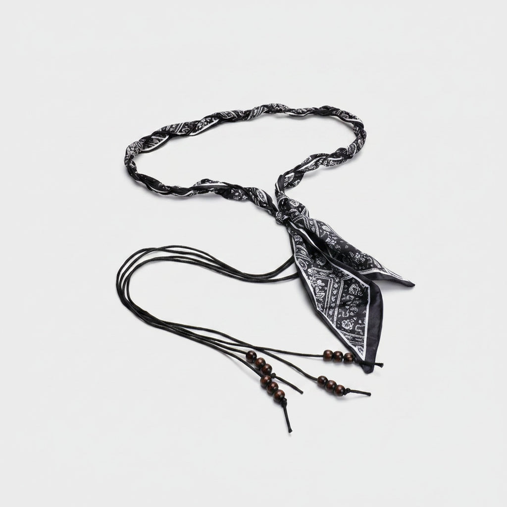 Black Bandana Beaded Tassel Waist Belt