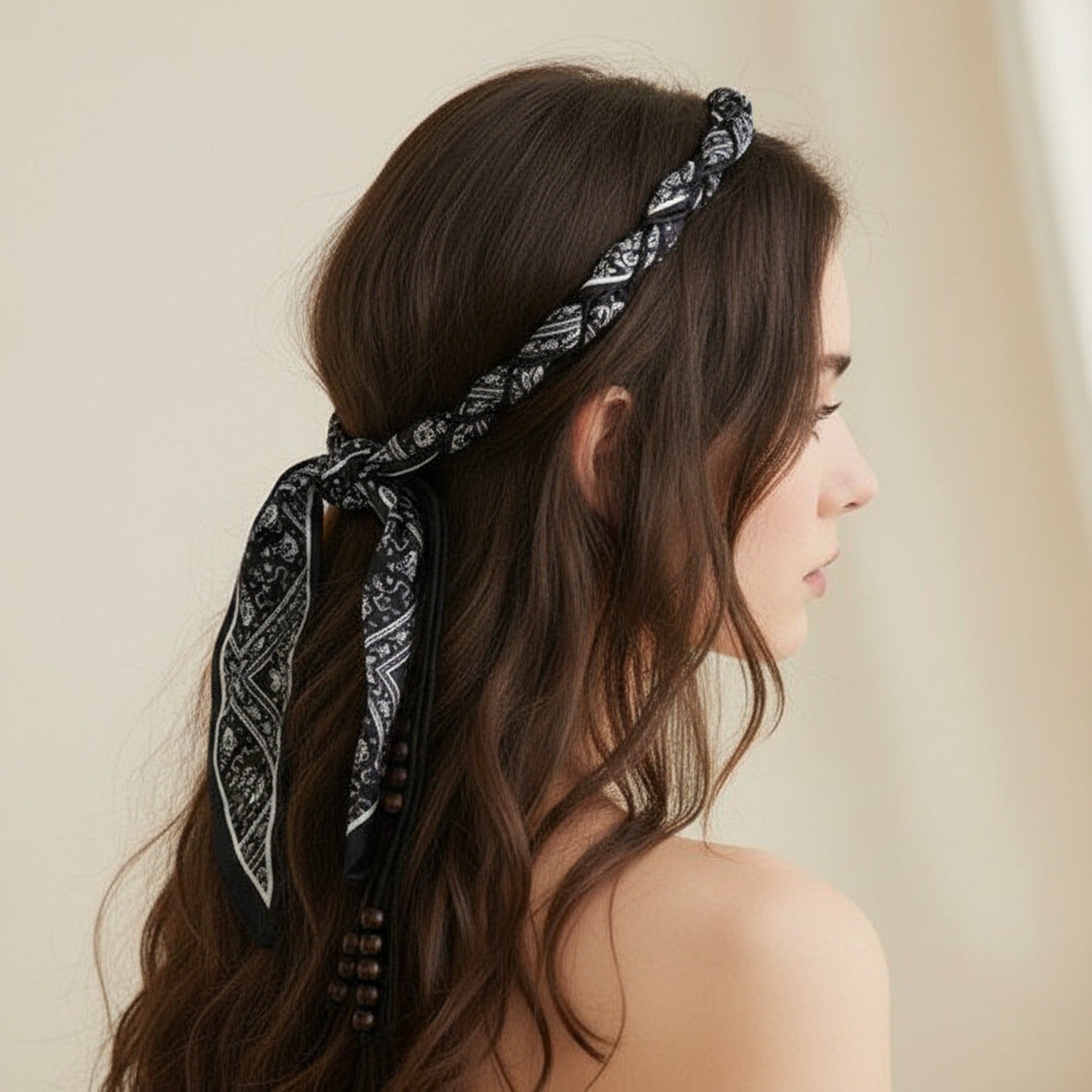 Black Bandana Beaded Tassel Waist Belt