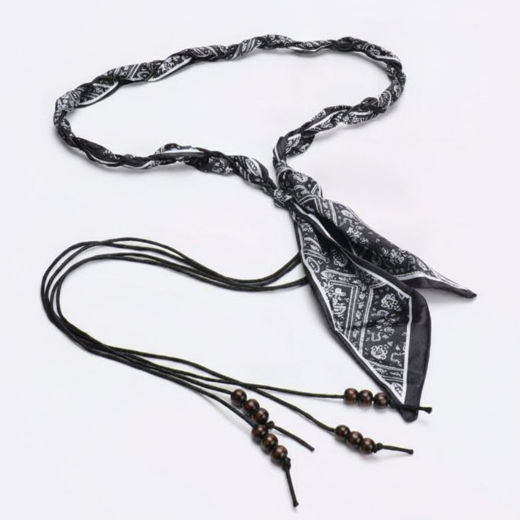 Black Bandana Beaded Tassel Waist Belt – scarves & belts (view 1)