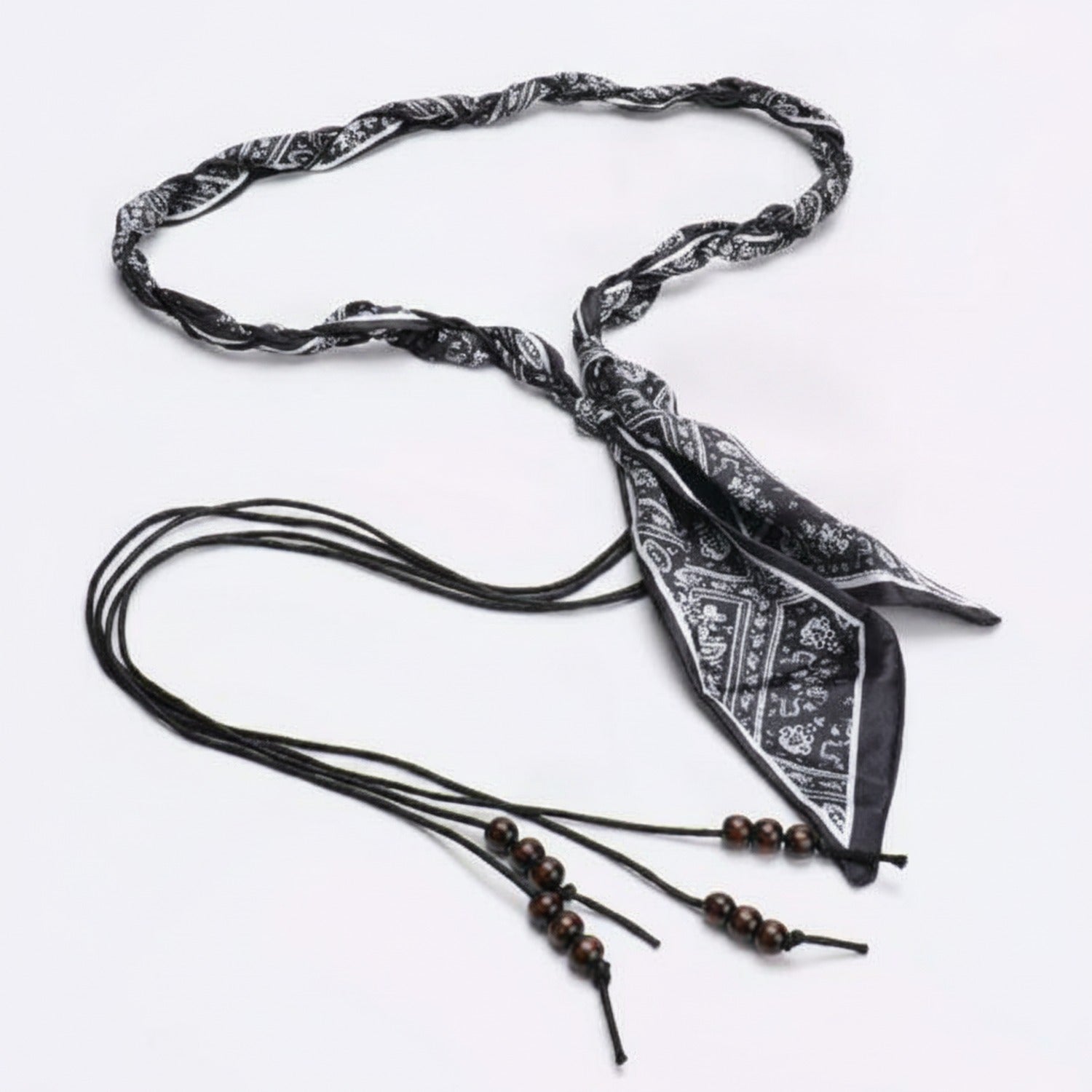 Black Bandana Beaded Tassel Waist Belt