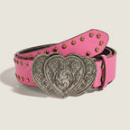 Pink Studded Heart Belt With Ornate Buckle