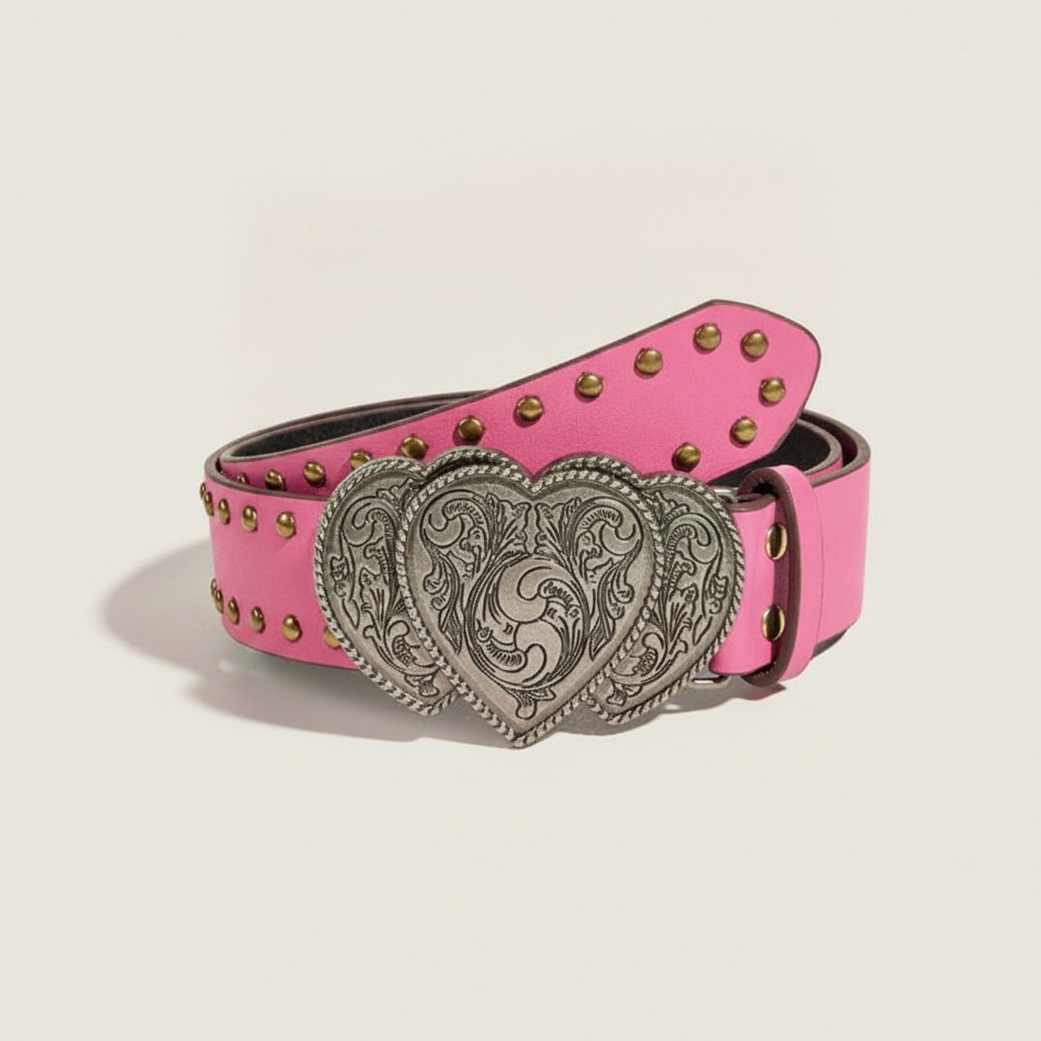 Pink Studded Heart Belt With Ornate Buckle