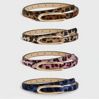 Leopard Print Skinny Belts with Gold Oval Buckle