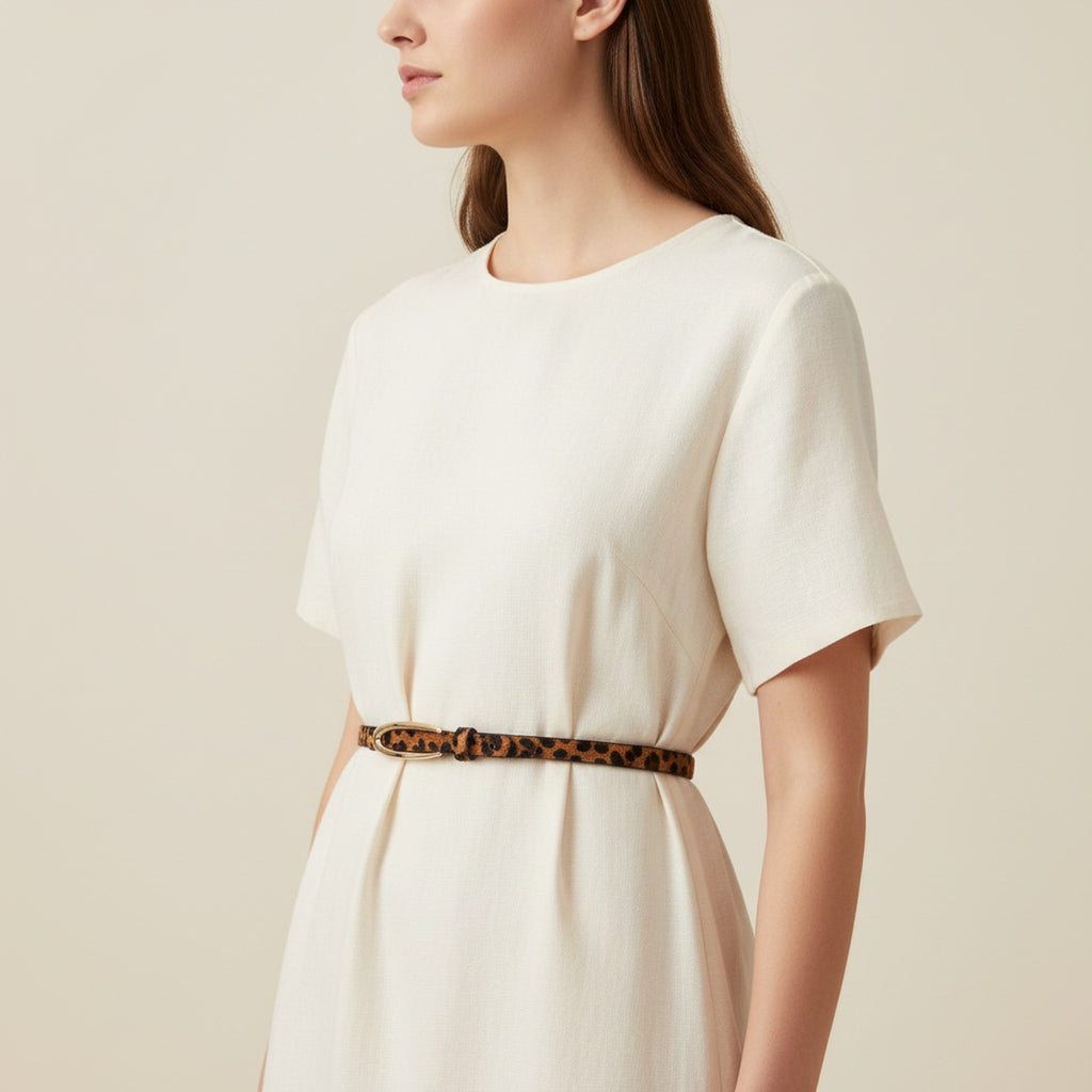 Leopard Print Skinny Belts with Gold Oval Buckle