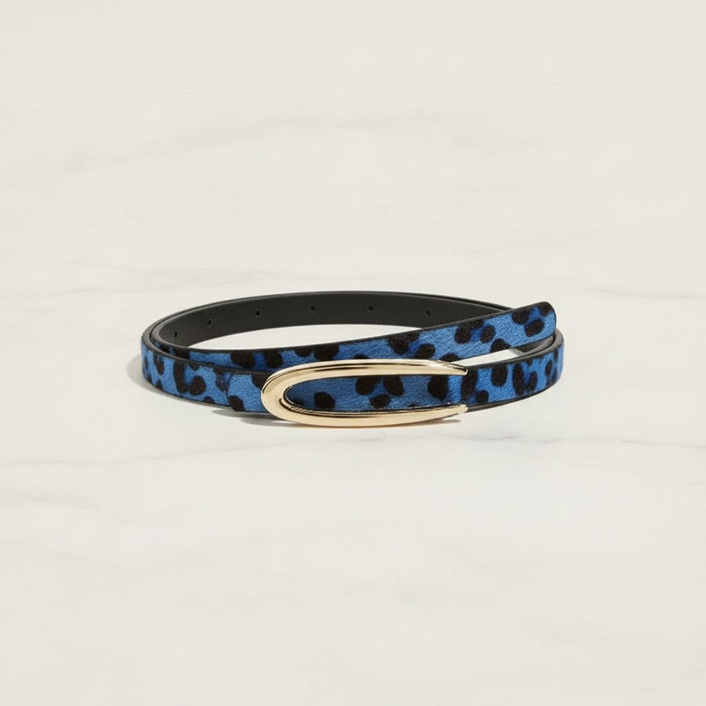 Leopard Print Skinny Belts with Gold Oval Buckle – scarves & belts (view 3)