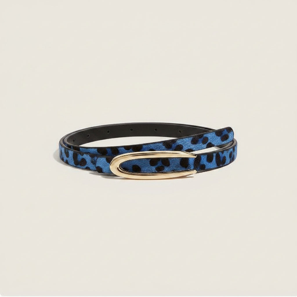 Leopard Print Skinny Belts with Gold Oval Buckle – scarves & belts (view 1)