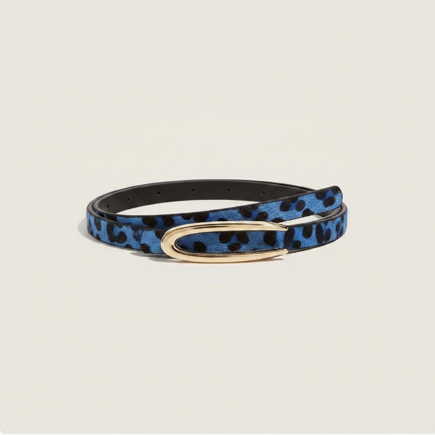 Leopard Print Skinny Belts with Gold Oval Buckle