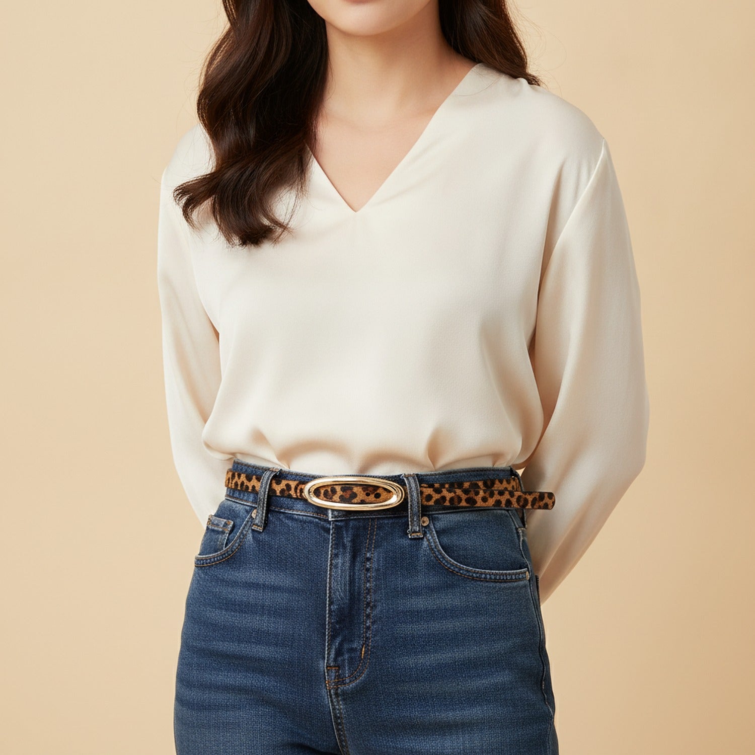 Leopard Print Skinny Belts with Gold Oval Buckle