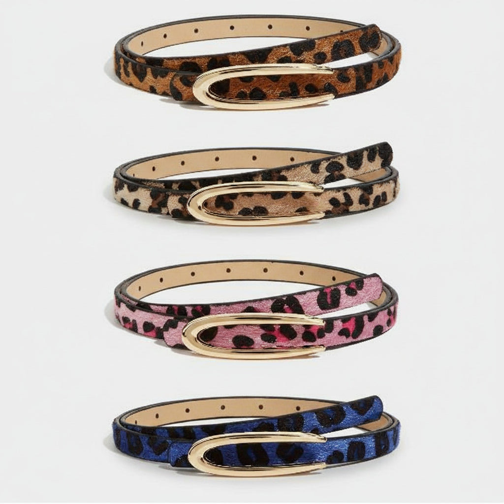 Leopard Print Oval Buckle Slim Belts Pack