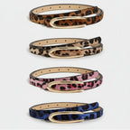 Leopard Print Oval Buckle Slim Belts Pack